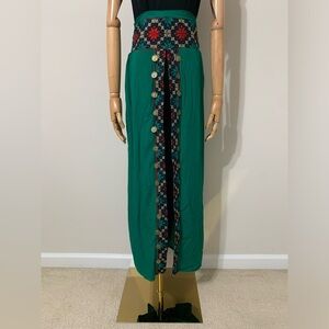 Green Hobo Embroidered Wide Leg Pants WITH OPENING!